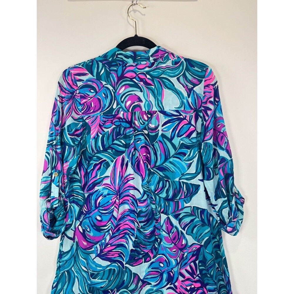 Lilly Pulitzer Dress Blue Natalie Shirtdress Cover Up Mini Floral Beach 2XS - Picture 9 of 11